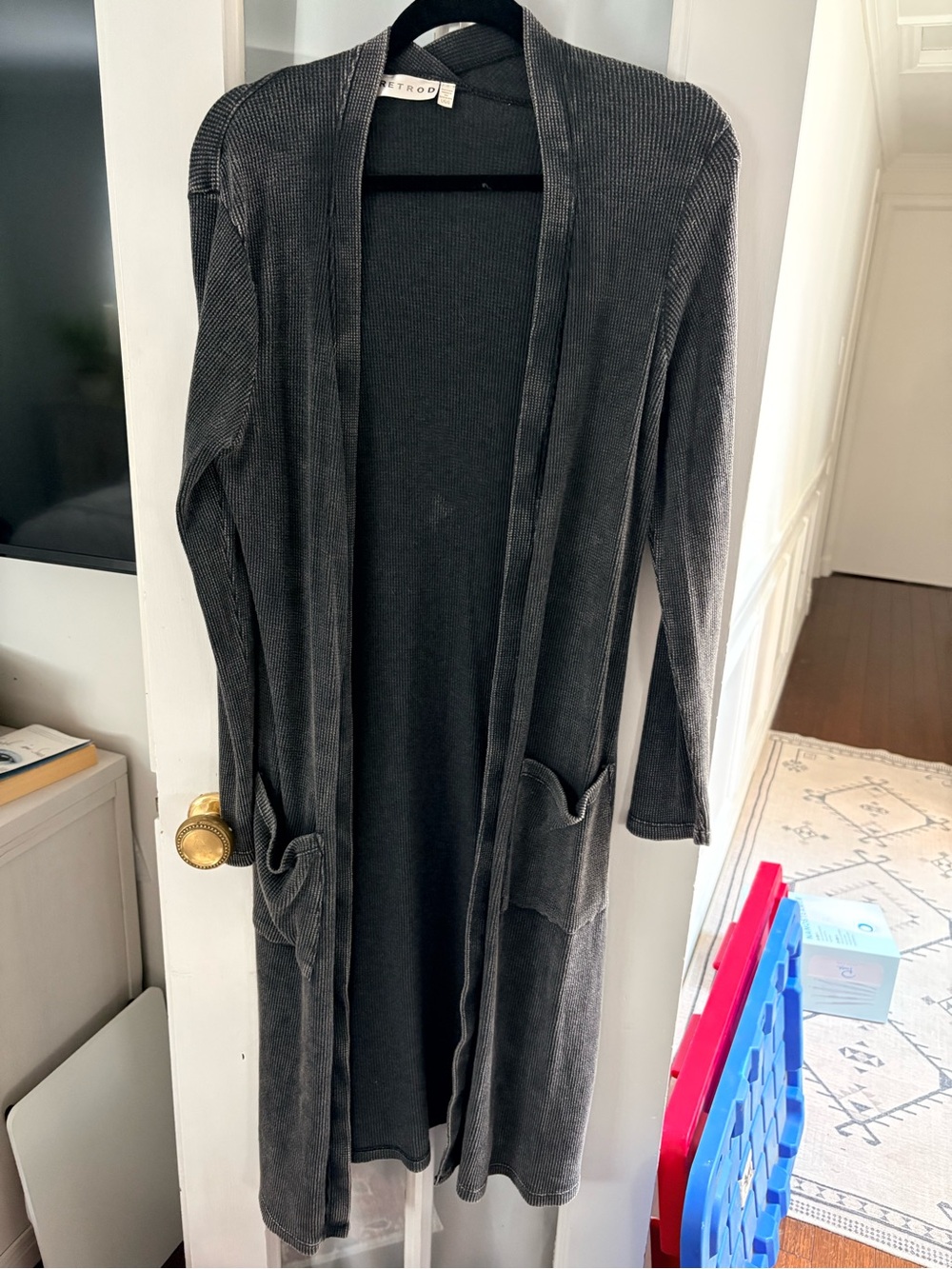 Etro Charcoal Gray Ribbed Open Cardigan